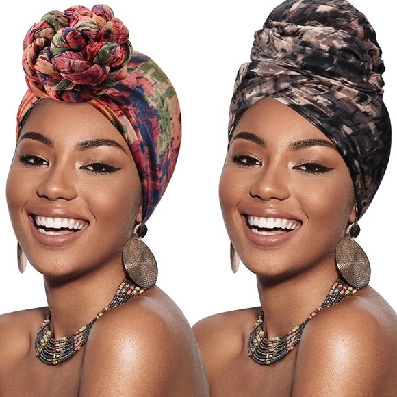 Pink Flower Print Turban Head Wraps - Picture 5 of 6